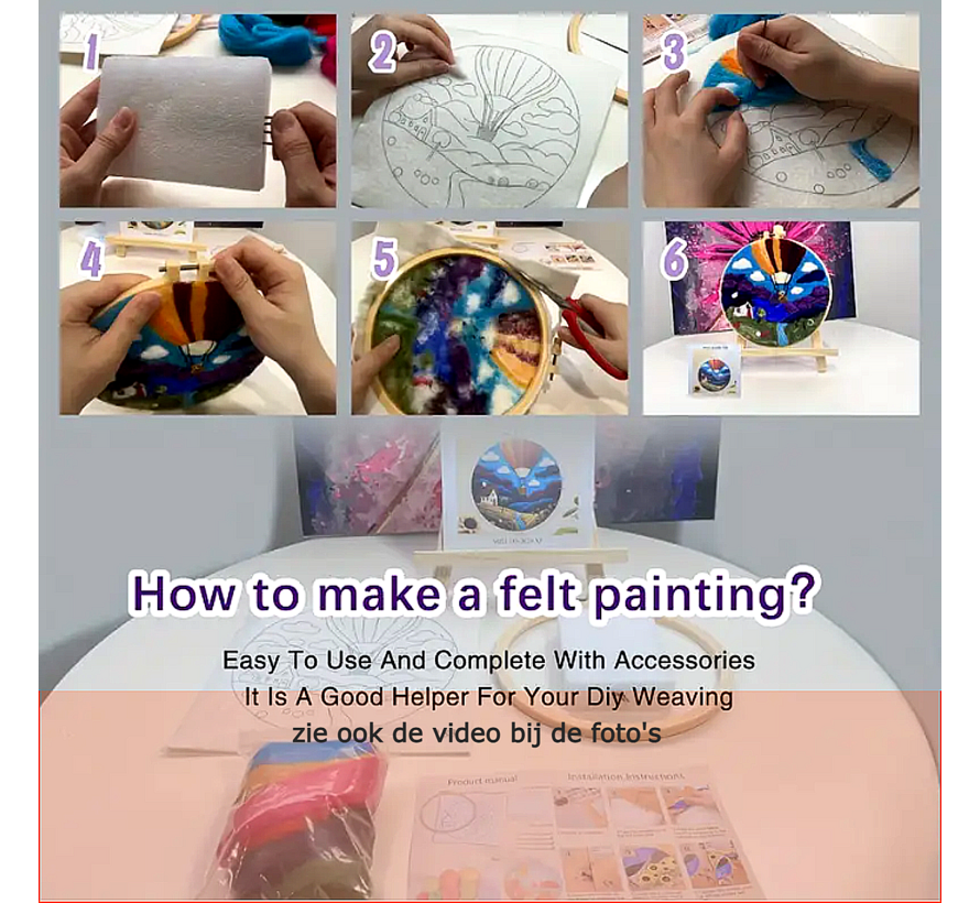 DIY Naaldvilt Wolvilt Pakket – Complete Starterset Olifantje met Ballonnen – Met Wol, Naalden, Borduurring & Handleiding – Creatief Hobbypakket voor Beginners & Gevorderden