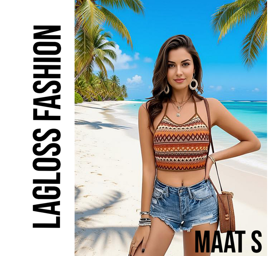 LaGloss® Vintage Boho Sexy Tanktop – Halternek met Open Rug, Zomer Strand & Casual Top – Maat S