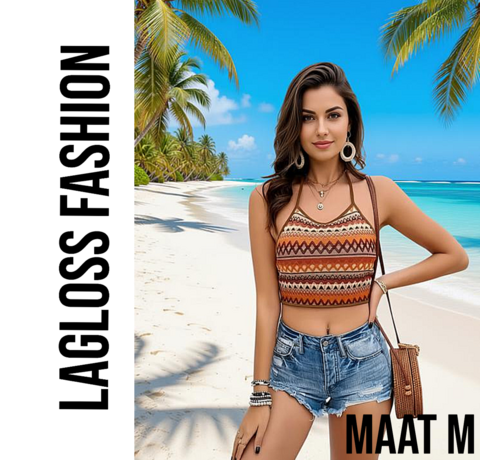 LaGloss LaGloss® Vintage Boho Sexy Tanktop – Halternek met Open Rug, Zomer Strand & Casual Top – Maat M