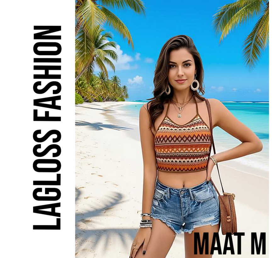 LaGloss® Vintage Boho Sexy Tanktop – Halternek met Open Rug, Zomer Strand & Casual Top – Maat M