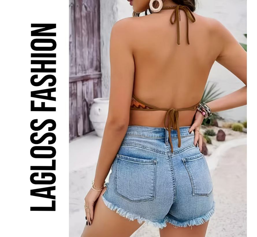 LaGloss® Vintage Boho Sexy Tanktop – Halternek met Open Rug, Zomer Strand & Casual Top – Maat L