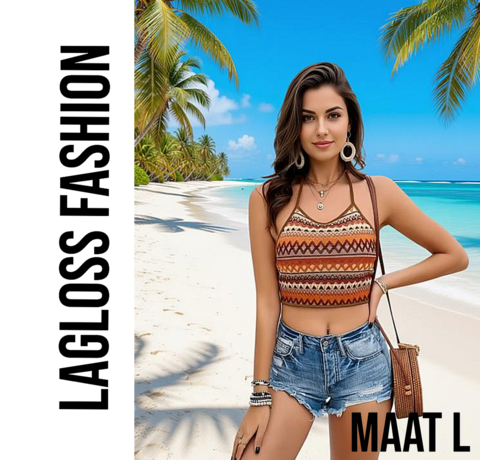 LaGloss LaGloss® Vintage Boho Sexy Tanktop – Halternek met Open Rug, Zomer Strand & Casual Top – Maat L