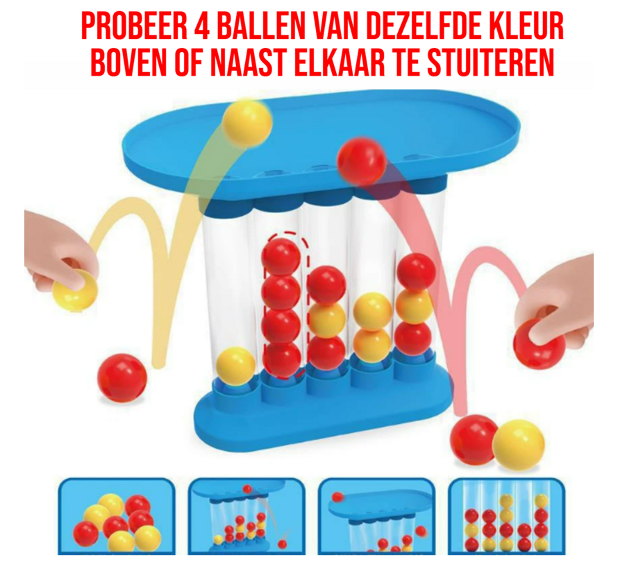 Stuiterballen Spel Stuiterspel met 4 Ballen – Actief & Educatief Speelgoed voor Kinderen - 4 op een rij