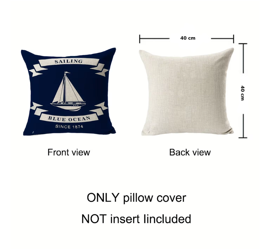 Allernieuwste.nl® SET 4 Stuks Bootkussens Maritieme Nautische Kussenhoes 40x40 cm Blauw 4 Stuks ##