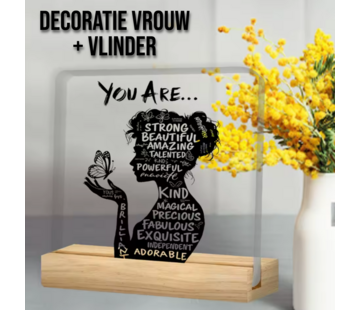 Allernieuwste.nl Acryl Bureau Bord – “You Are Strong, Beautiful & Enough” – 10 x 10 cm