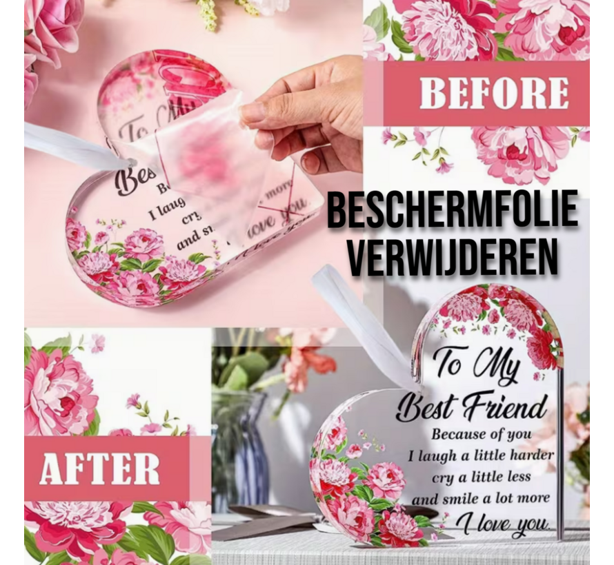 Allernieuwste.nl® Acryl Hart Hangdecoratie 10x10 cm – Vriendschap Cadeau voor Auto, Raam of Interieur