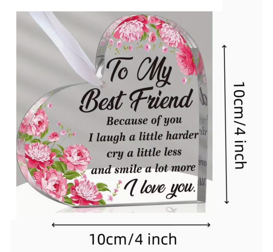 Allernieuwste.nl® Acryl Hart Hangdecoratie 10x10 cm – Vriendschap Cadeau voor Auto, Raam of Interieur