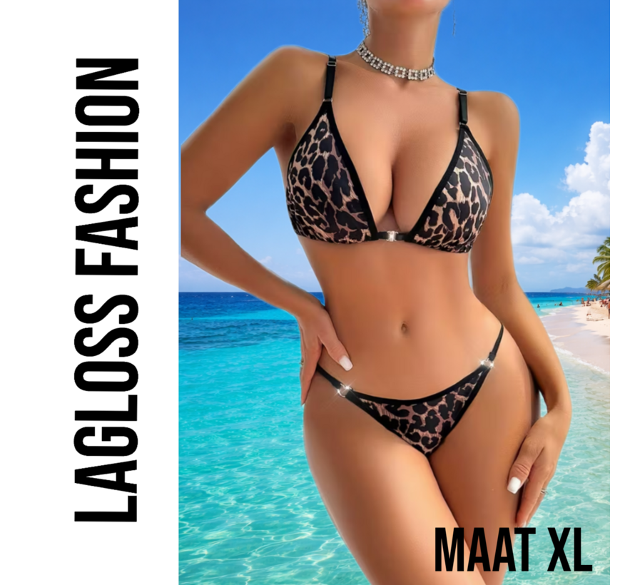 LaGloss® Luipaardprint BH-set – Driehoekige Top met Voorsluiting & Kruisbandjes - Verleidelijk en Comfortabel –  Lingerie set - Maat XL