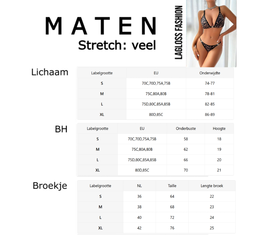 LaGloss® Luipaardprint BH-set – Driehoekige Top met Voorsluiting & Kruisbandjes - Verleidelijk en Comfortabel –  Lingerie set - Maat L
