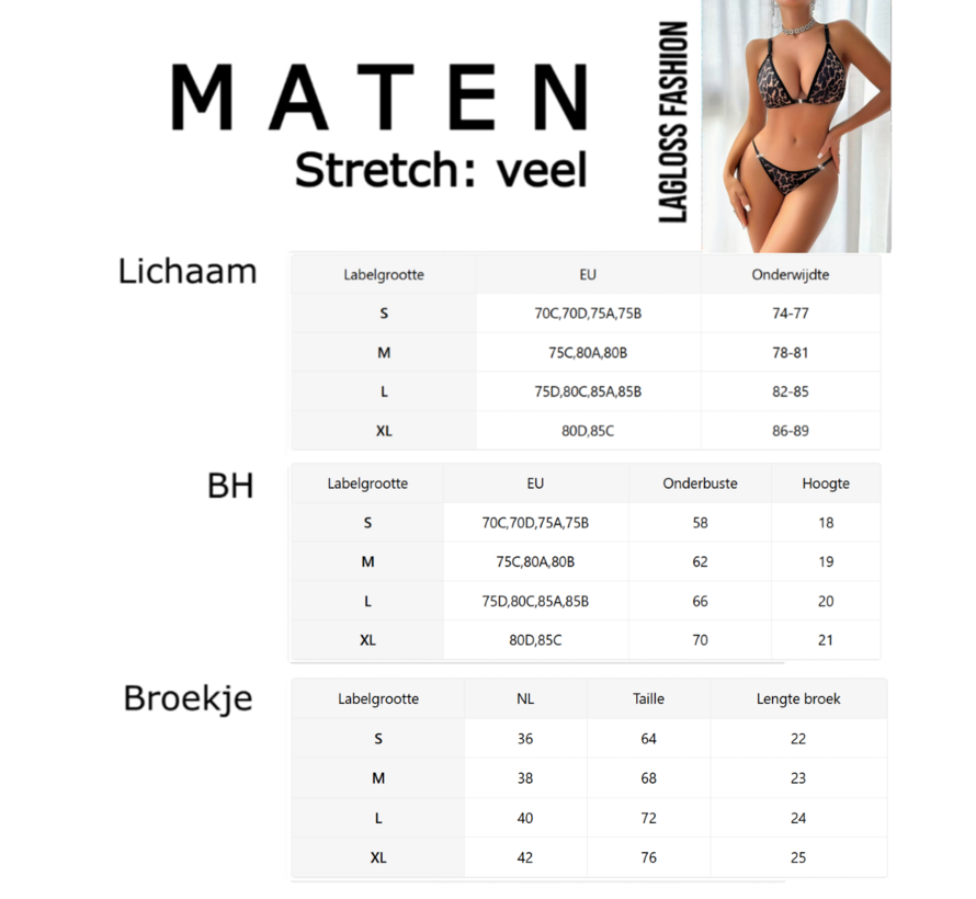 LaGloss® Luipaardprint BH-set – Driehoekige Top met Voorsluiting & Kruisbandjes - Verleidelijk en Comfortabel –  Lingerie set - Maat XL