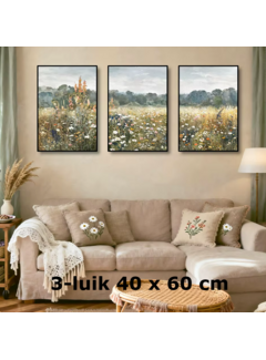 Allernieuwste.nl Canvas Schilderij 3-Luik Wilde Bloemen – 40 x 60 cm