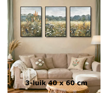 Allernieuwste.nl Canvas Schilderij 3-Luik Wilde Bloemen – 40 x 60 cm