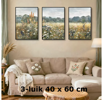 Allernieuwste.nl Canvas Schilderij 3-Luik Wilde Bloemen – 40 x 60 cm