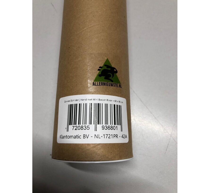Allernieuwste.nl® Canvas Schilderij Hand met Mini Bos en Rivier – 60 x 90 cm – Natuur - Wanddecoratie - Poster – Muurdecoratie