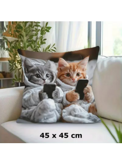 Allernieuwste.nl Kussenhoes Twee Katten op Telefoon – 45 x 45 cm