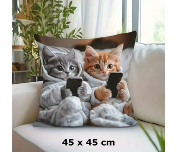 Allernieuwste.nl Kussenhoes Twee Katten op Telefoon – 45 x 45 cm