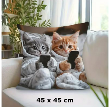 Allernieuwste.nl Kussenhoes Twee Katten op Telefoon – 45 x 45 cm