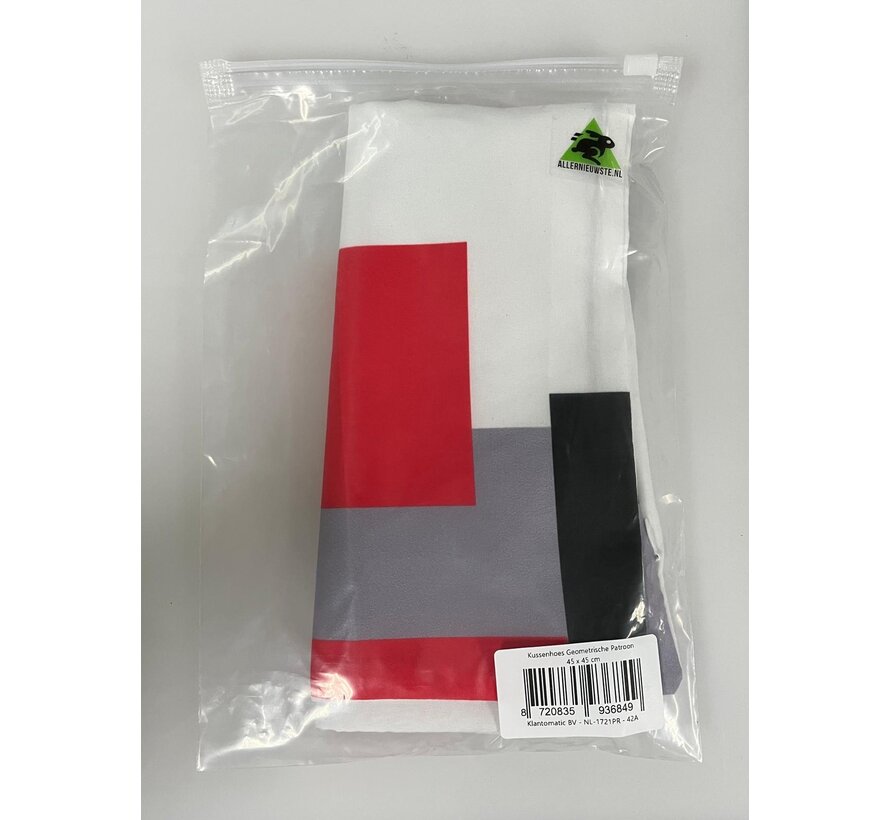 Allernieuwste.nl® Kussen Geometrische Patroom - Kussenhoes 45x45 cm – Zwart Wit Rood Grijs - Modern Sierkussenhoes Design - Kussenhoes polyester peach skin Perzikhuid