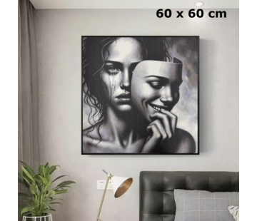 Allernieuwste.nl Canvas Schilderij Vrouw met Masker Zwart-Wit - 60x60 cm