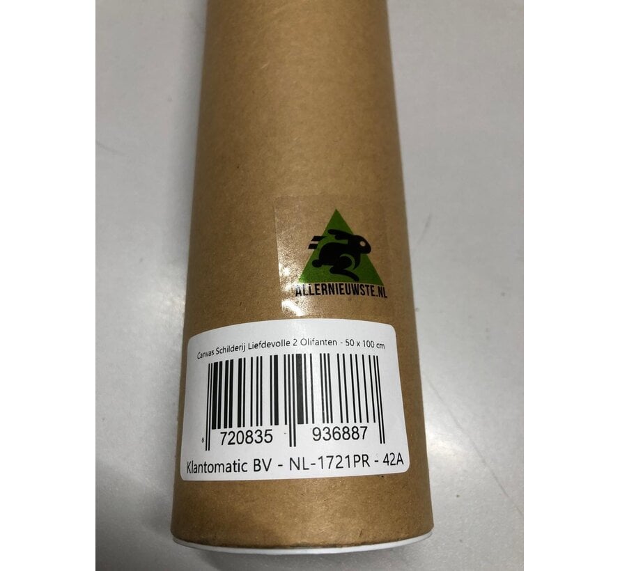 Allernieuwste.nl® Canvas Schilderij Liefdevolle 2 Olifanten 50 x 100 cm – Kleur - Dieren - Muurdecoratie Woonkamer - Wanddecoratie - Poster