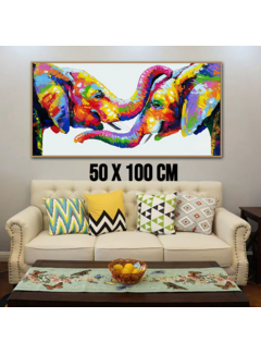 Allernieuwste.nl Canvas Schilderij Liefdevolle 2 Olifanten - 50 x 100 cm