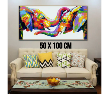 Allernieuwste.nl Canvas Schilderij Liefdevolle 2 Olifanten - 50 x 100 cm