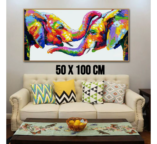 Allernieuwste.nl Allernieuwste.nl® Canvas Schilderij Liefdevolle 2 Olifanten 50 x 100 cm – Kleur - Dieren - Muurdecoratie Woonkamer - Wanddecoratie - Poster