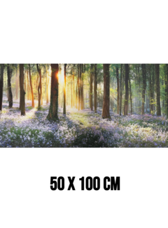 Allernieuwste.nl Canvas Schilderij Boslandschap met Paarse Bloemen – 50 x 100 cm