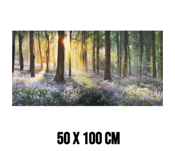 Allernieuwste.nl Canvas Schilderij Boslandschap met Paarse Bloemen – 50 x 100 cm