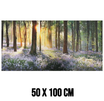 Allernieuwste.nl Canvas Schilderij Boslandschap met Paarse Bloemen – 50 x 100 cm