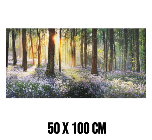 Allernieuwste.nl Allernieuwste.nl® Canvas Schilderij Boslandschap met Paarse Bloemen - 50x100 cm – Natuur Muurdecoratie – Wanddecoratie – Poster