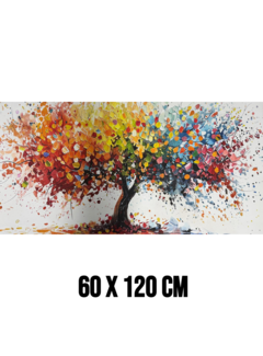 Allernieuwste.nl Canvas Schilderij Boom met Vallende Bladeren Herfstboom – 60 x 120 cm