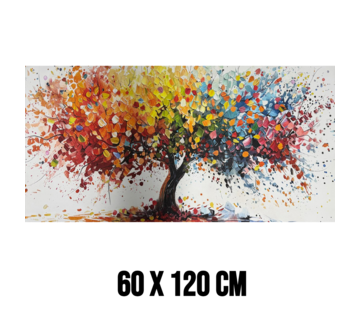 Allernieuwste.nl Canvas Schilderij Boom met Vallende Bladeren Herfstboom – 60 x 120 cm