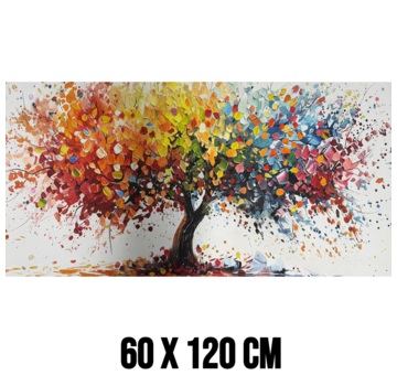 Allernieuwste.nl Canvas Schilderij Boom met Vallende Bladeren Herfstboom – 60 x 120 cm