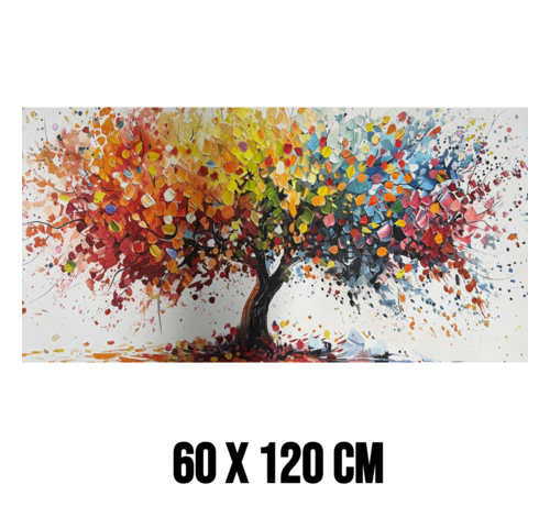 Allernieuwste.nl Allernieuwste.nl® Canvas Schilderij Boom met Vallende Bladeren Herfstboom - 60 x 120 cm – Natuur -Muurdecoratie – Wanddecoratie – Poster