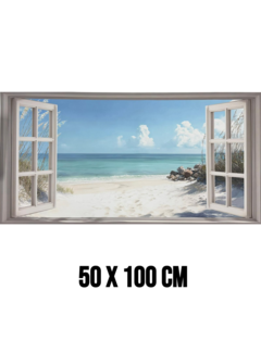 Allernieuwste.nl Canvas Schilderij Strand Uitzicht met Openslaande Deuren – 50 x 100 cm