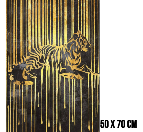 Allernieuwste.nl Allernieuwste.nl® Canvas Schilderij Gouden Tijger – 50 x 70 cm – Luxe Zwart Goud - Dieren Muurdecoratie – Wanddecoratie - Poster