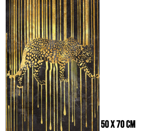 Allernieuwste.nl Allernieuwste.nl® Canvas Schilderij Gouden Luipaard – 50 x 70 cm – Luxe Zwart Goud - Dieren Muurdecoratie – Wanddecoratie - Poster
