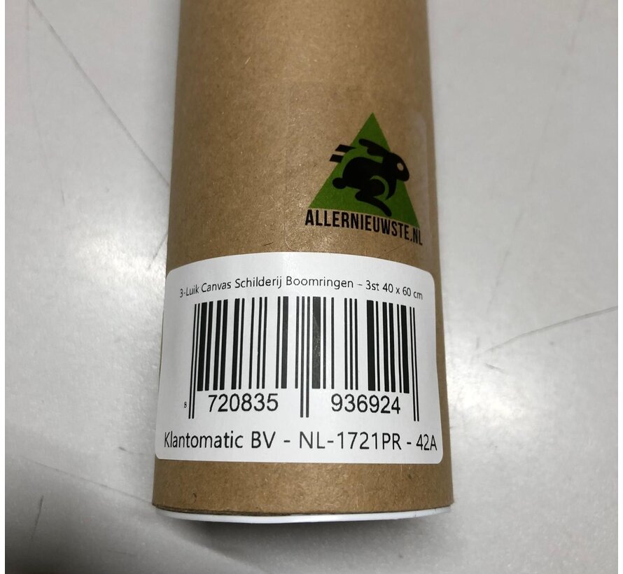 Allernieuwste.nl® 3-Luik Canvas Schilderij Boomringen – 40 x 60 cm – Natuur - Houtstructuur Muurdecoratie Set – Wanddecoratie – Posters