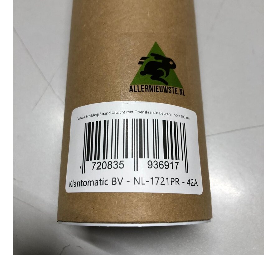 Allernieuwste.nl® Canvas Schilderij Strand Uitzicht met Openslaande Deuren – 50 x 100 cm – Zee Muurdecoratie – Wanddecoratie - Poster