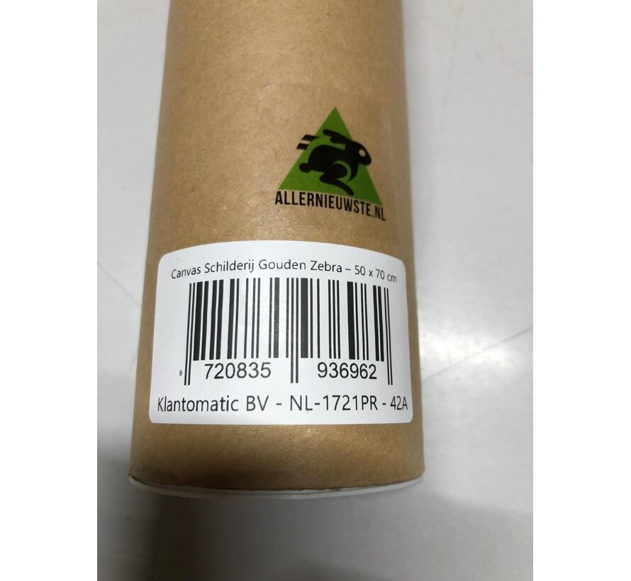 Allernieuwste.nl® Canvas Schilderij Gouden Zebra – 50 x 70 cm – Luxe Zwart Goud - Dieren Muurdecoratie – Wanddecoratie - Poster