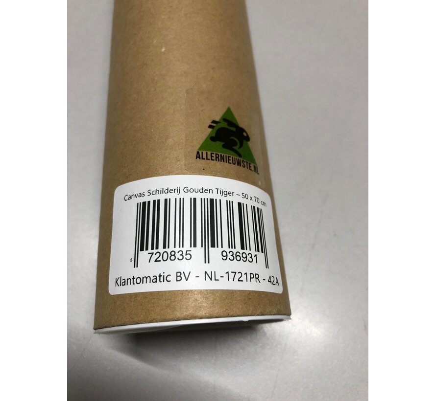 Allernieuwste.nl® Canvas Schilderij Gouden Tijger – 50 x 70 cm – Luxe Zwart Goud - Dieren Muurdecoratie – Wanddecoratie - Poster