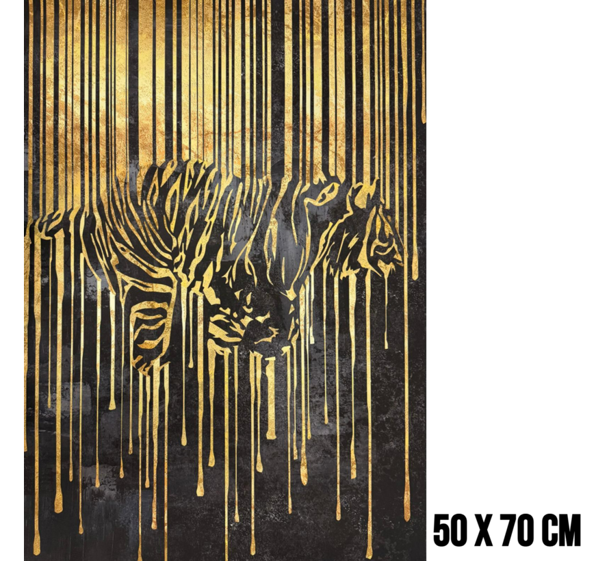 Allernieuwste.nl® Canvas Schilderij Gouden Tijger 2 – 50 x 70 cm – Luxe Zwart Goud - Dieren Muurdecoratie – Wanddecoratie - Poster