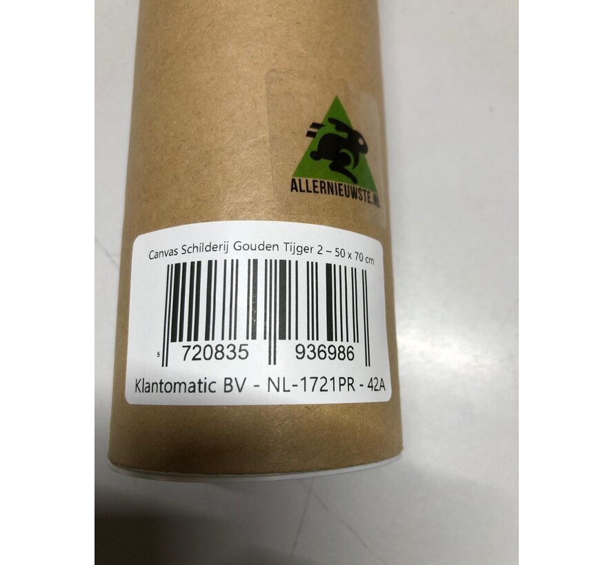 Allernieuwste.nl® Canvas Schilderij Gouden Tijger 2 – 50 x 70 cm – Luxe Zwart Goud - Dieren Muurdecoratie – Wanddecoratie - Poster