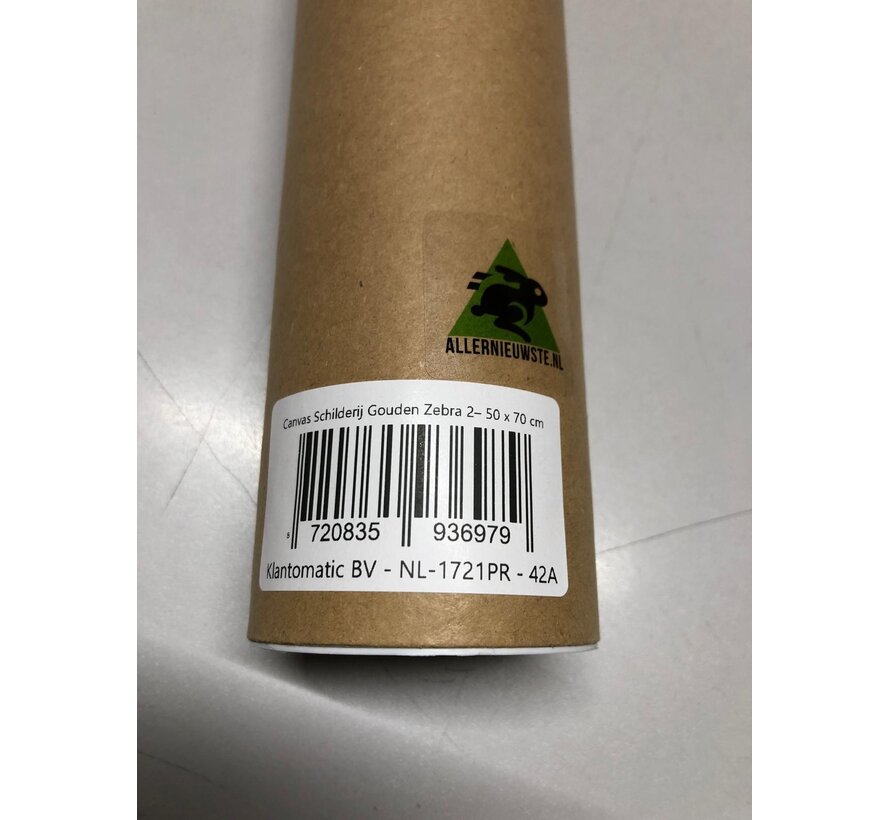 Allernieuwste.nl® Canvas Schilderij Gouden Zebra 2 – 50 x 70 cm – Luxe Zwart Goud - Dieren Muurdecoratie – Wanddecoratie - Poster