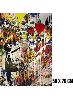 Allernieuwste.nl Canvas Schilderij Banksy Girl with Balloon en Bekende Muis – 50 x 70 cm