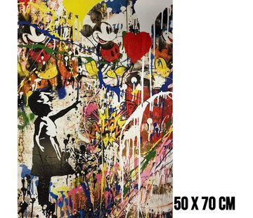 Allernieuwste.nl Canvas Schilderij Banksy Girl with Balloon en Bekende Muis – 50 x 70 cm