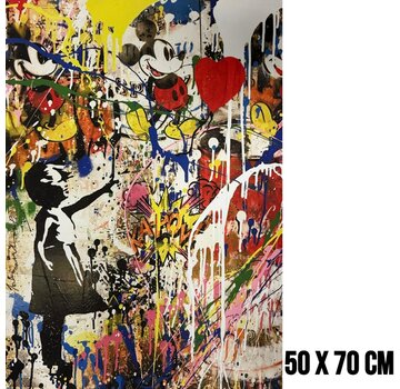 Allernieuwste.nl Canvas Schilderij Banksy Girl with Balloon en Bekende Muis – 50 x 70 cm