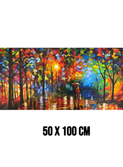 Allernieuwste.nl Canvas Schilderij Abstract Bos Landschap Stel onder Paraplu – 50 x 100 cm