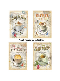 Allernieuwste.nl® Canvas Schilderij Internationale Koffie - Café - SET 4x 40 x 60 cm